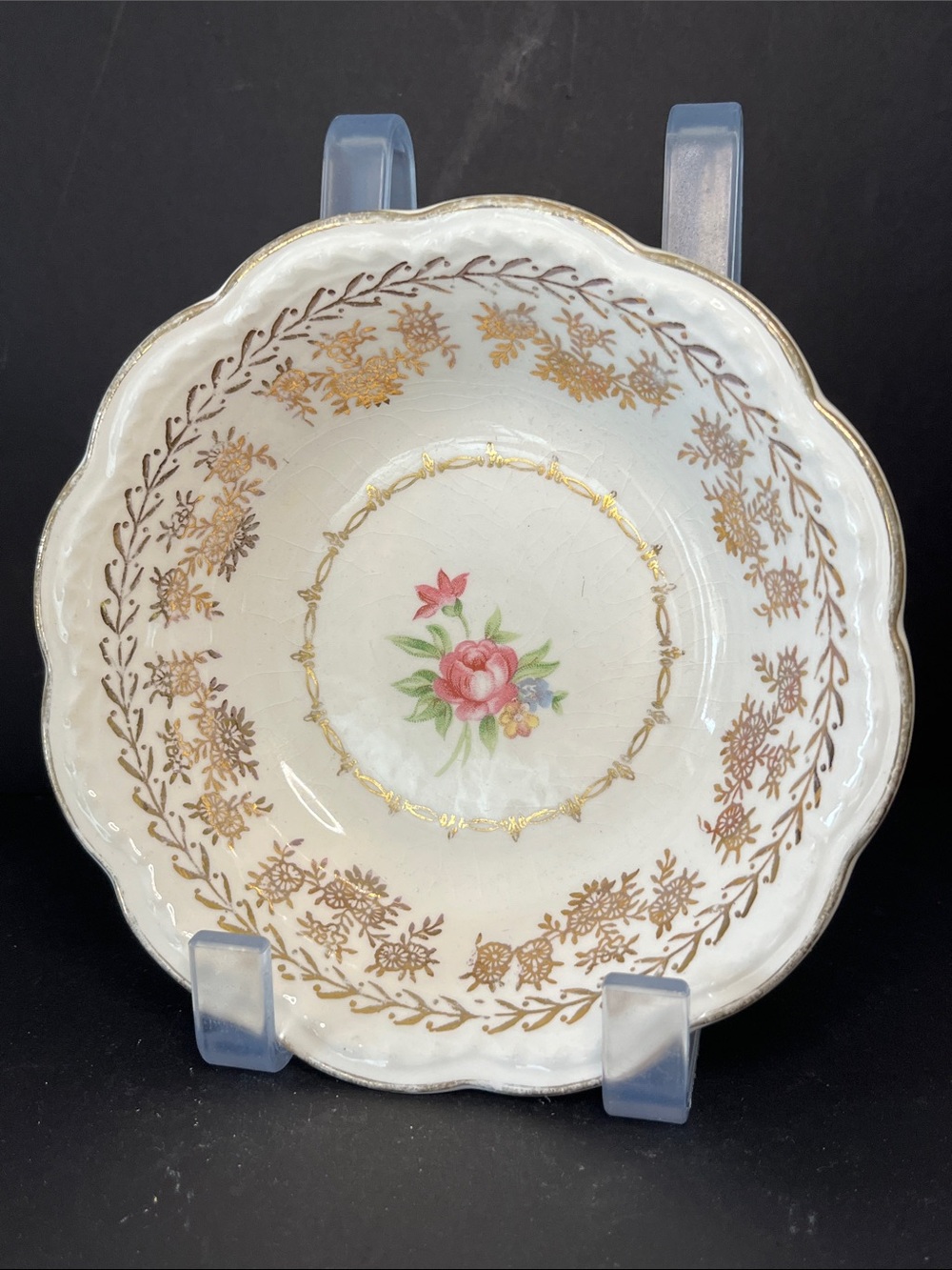 Vintage Stetson 22K Gold Floral Scalloped Small Bowl Dish